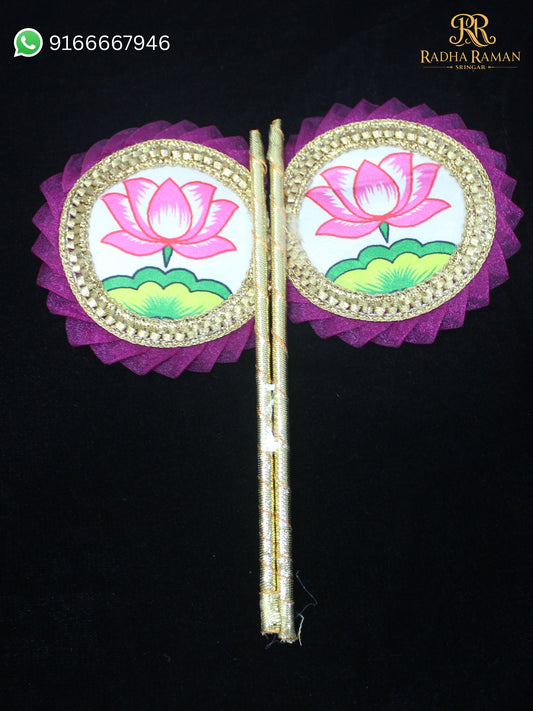 Kamal Vihari Pankha for Laddu Gopal Ji | Lotus Print Jodi Fan | Kanha Ji Shringar