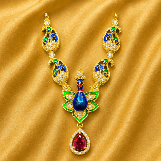 Premium AD Mayur Mala — Royal Peacock Shringar for Thakur Ji | 7 CM HEIGHT