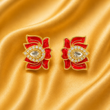 Manik Kamal Kundal – Premium Red Meenakari Shringar for Thakur Ji | 1.6 CM