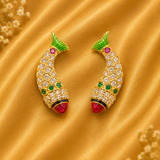 Premium AD Matsyakrit Kundal — American Diamond Fish-Shaped Earrings for Thakur Ji Shringar | 1.5 CM Height