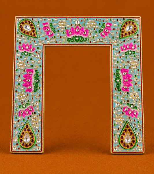 Premium Meenakari Pithika for Thakur Ji – Handcrafted Darbar Frame with AD Stones & Peacock Design | 21 CM - 21 CM | BOTH SIDE USE ABLE
