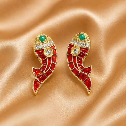 Rakt Ambi Ratna Kundal for Laddu Gopal Ji | Paisley Design Stone Earrings | 2.5 CM Height