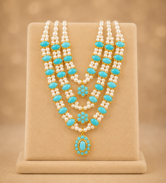 Firoza Pearl Mala for Thakurji | Laddu Gopal Shringar Haar | 7 cm