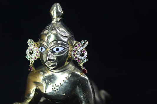 Mayur Nritya Kundan Kundal — Graceful Peacock Earrings for Thakur Ji Shringar| 1.5 Cm