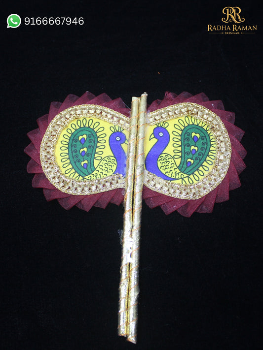 Mayur Leela Pankha for Laddu Gopal Ji | Printed Peacock Organza Jodi Fan | Radha Raman Shringar