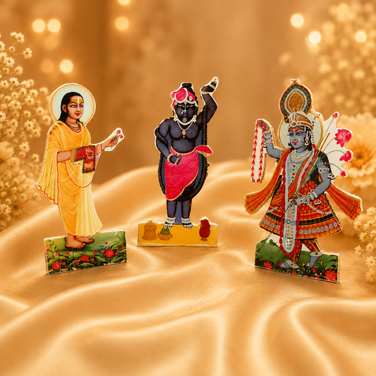 MDF Shreenath Ji, Yamuna Ji & Mahaprabhu Ji Cutout — Divine Decorative Cutout for Mandir & Seva