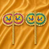 Mor Vihari Pankha for Laddu Gopal Ji | Handcrafted Peacock Embroidery Fan (Jodi) | Radha Raman Shringar