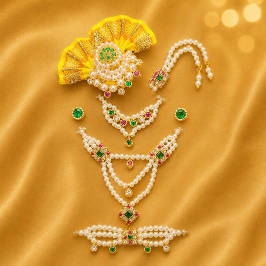 Premium AD Multicolour Paag Shringar Set — Royal Festive Shringar for Thakur Ji | 5 CM Height