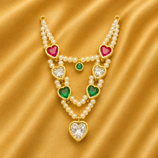 Premium Heart AD Mala — Divine Love Shringar Necklace for Thakur Ji | 5 CM Height