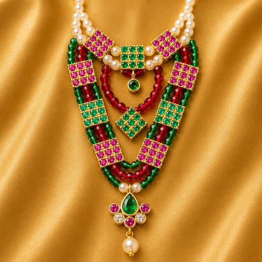 AD Crystal Moti Haar — Sparkling Pearl Shringar for Thakur Ji | 6 CM