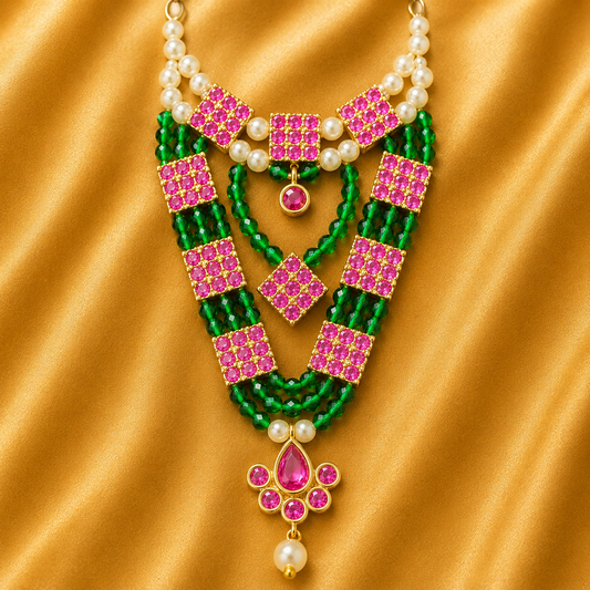 AD Crystal Moti Haar — Sparkling Pearl Shringar for Thakur Ji | 6 CM
