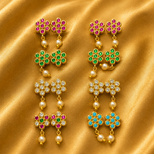 Premium AD Karnphool with Moti Latkan — Royal Earrings for Thakur Ji