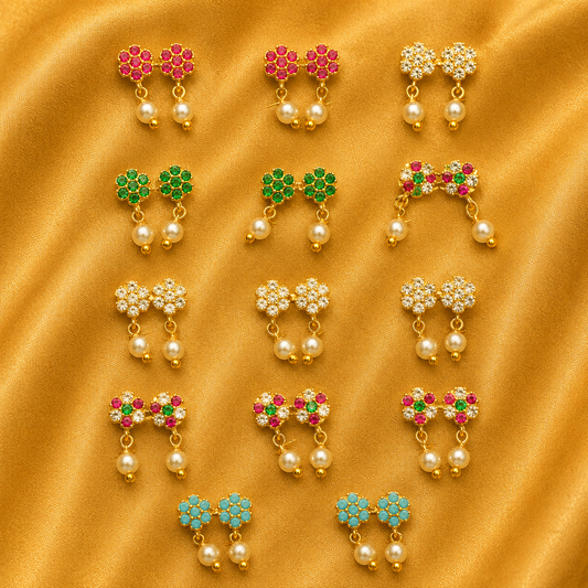 Premium AD Karnphool with Moti Latkan — Royal Earrings for Thakur Ji