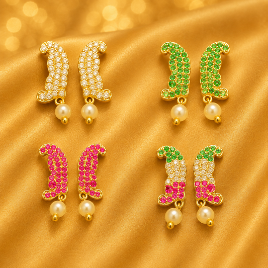 Premium AD Kundal with Latkan Pearl — Royal Sparkling Earrings for Thakur Ji | 1.3 CM HEIGHT