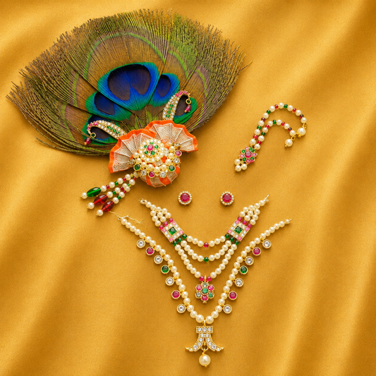 Premium AD Janmashtami Shringar Set with Semi Moti & Premium AD Stones | 7.5 CM HEIGHT