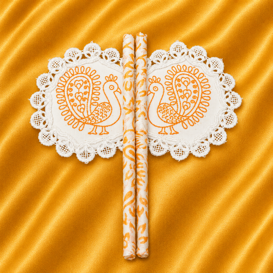 Braj Mor Chikankari Pankha for Laddu Gopal Ji | Block Print Peacock Lace Border Jodi Fan | Radha Raman Shringar