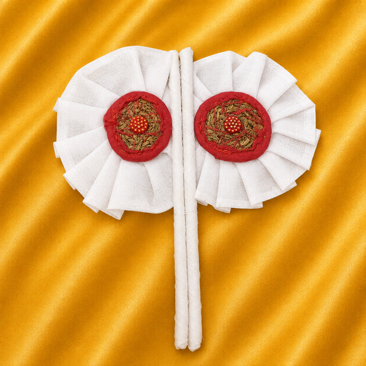 Vrindavan Vanmala Pankha for Laddu Gopal Ji | Handcrafted Fabric Pleated Jodi Fan | Radha Raman Shringar