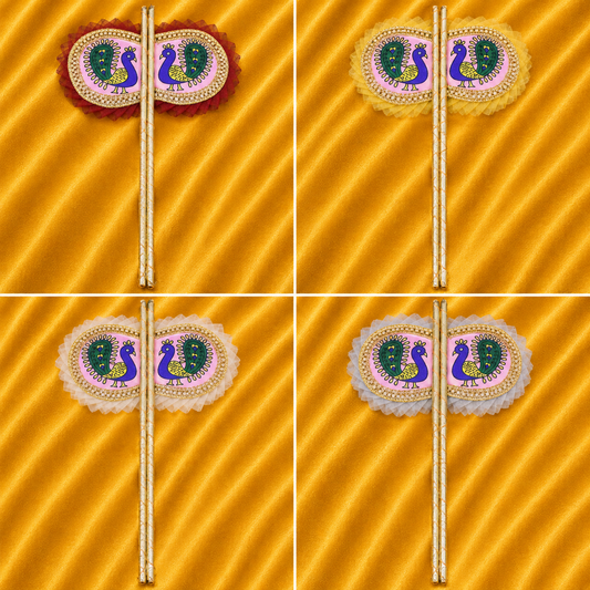 Mayur Leela Pankha for Laddu Gopal Ji | Printed Peacock Organza Jodi Fan | Radha Raman Shringar