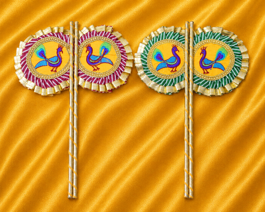 Mor Vihari Pankha for Laddu Gopal Ji | Handcrafted Peacock Embroidery Fan (Jodi) | Radha Raman Shringar