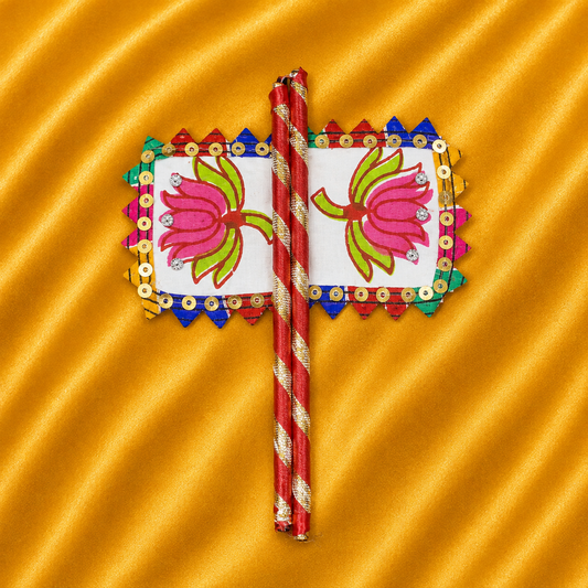 Brij Kamal Pankha for Laddu Gopal Ji | Hand-Painted Lotus Rectangle Jodi Fan | Radha Raman Shringar
