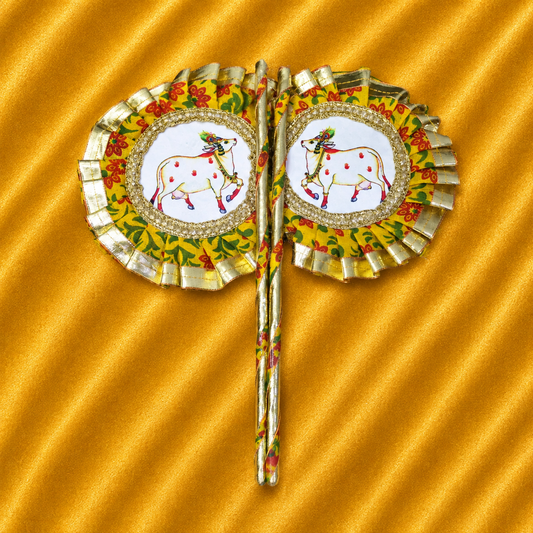 Nand Gau Pankha for Thakur Ji & Laddu Gopal | Handcrafted Deity Fan | Radha Raman Shringar