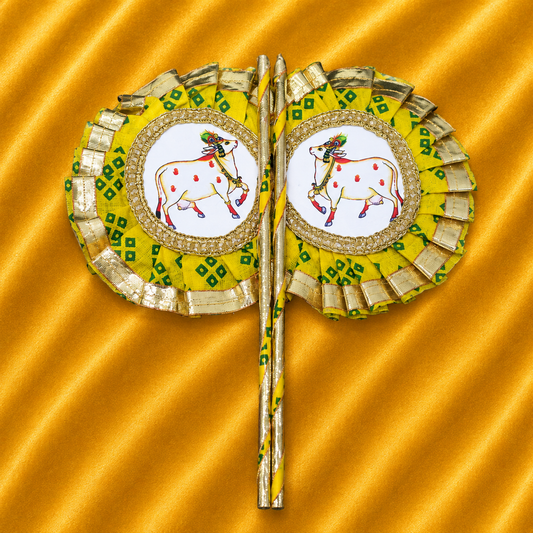 Nand Gau Pankha for Thakur Ji & Laddu Gopal | Handcrafted Deity Fan | Radha Raman Shringar