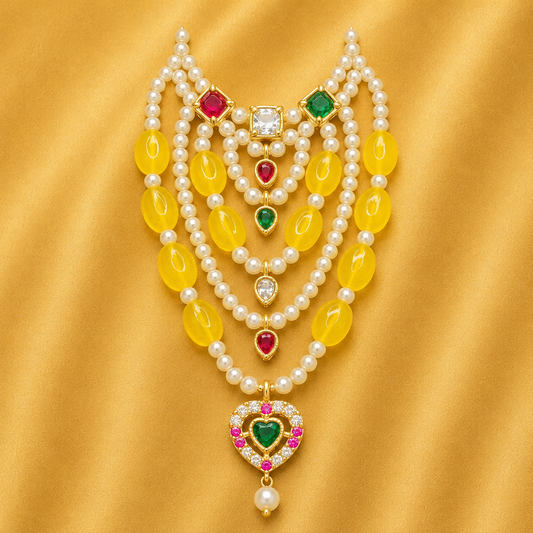 Colourful Moti AD Mala — Vibrant Sparkling Shringar for Thakur Ji | 7.5 CM HEIGHT