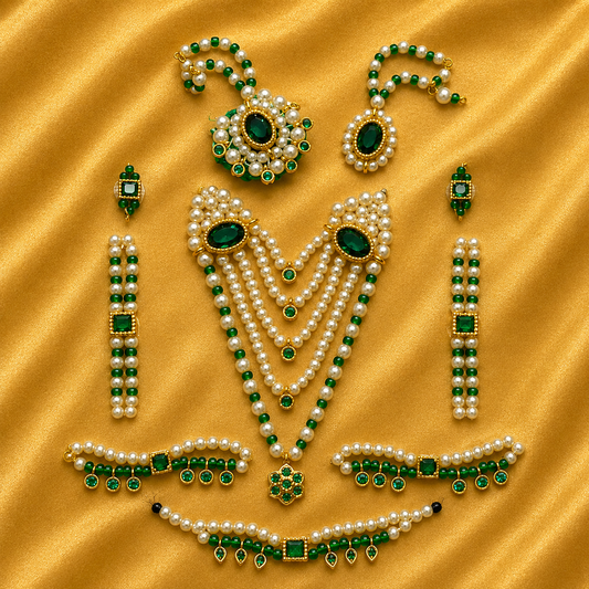 Premium AD & Moti Shringar Set — Royal Divine Adornment for Thakur Ji | 6.5 CM HEIGHT