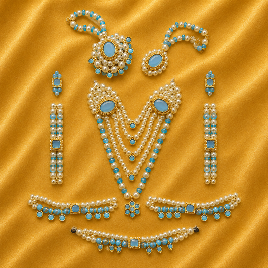 Premium AD & Moti Shringar Set — Royal Divine Adornment for Thakur Ji | 6.5 CM HEIGHT