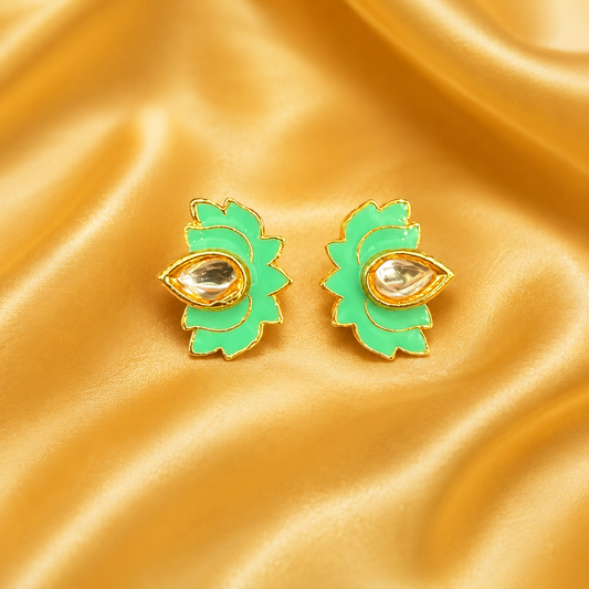 Meenakari Kamal Kundal – Green | Traditional Lotus Shringar for Thakur Ji | 1 CM