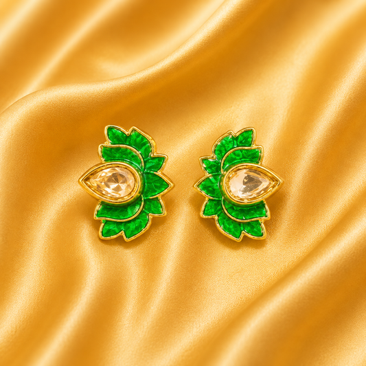 Marakat Kamal Kundal – Premium Green Meenakari Shringar for Thakur Ji