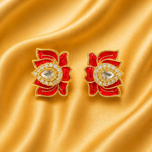 Manik Kamal Kundal – Premium Red Meenakari Shringar for Thakur Ji | 1.6 CM