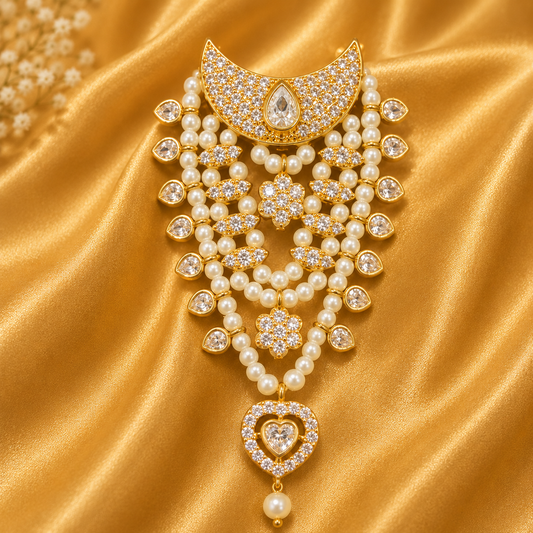 Ad Hasli With White pearls & kundan-style stones Mala For Thakur Ji 7 Cm