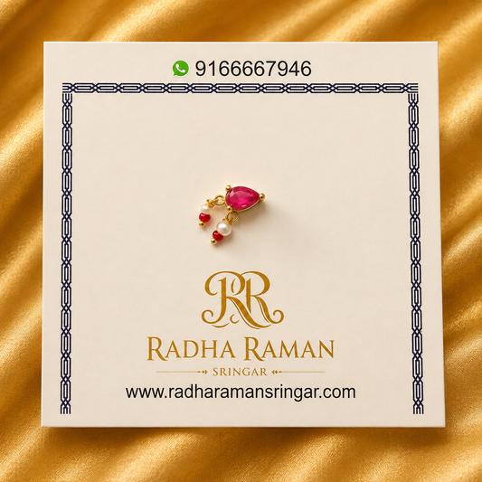 Premium Pink AD Besar – Elegant Traditional Nose Ring for Thakur Ji