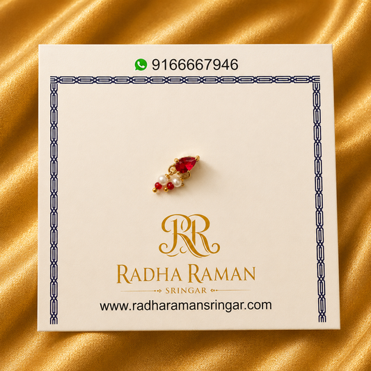 Premium Red AD Besar – Royal Traditional Nose Ring for Thakur Ji