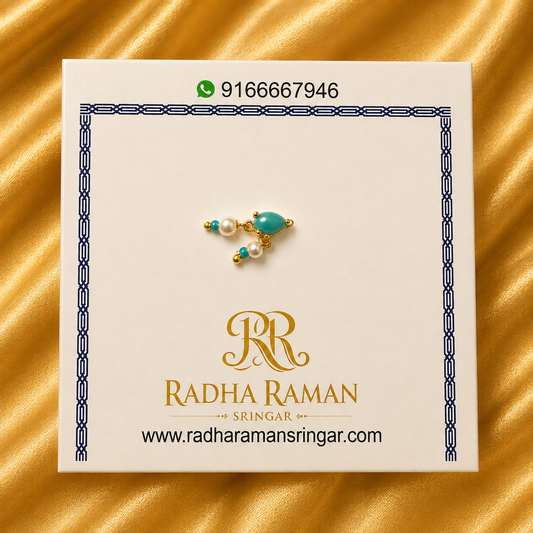 Premium Firoza AD Besar – Elegant Turquoise Nose Ring for Thakur Ji