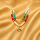 Moti Mala with AD Pendant — Elegant Pearl Necklace for Thakur Ji Shringar