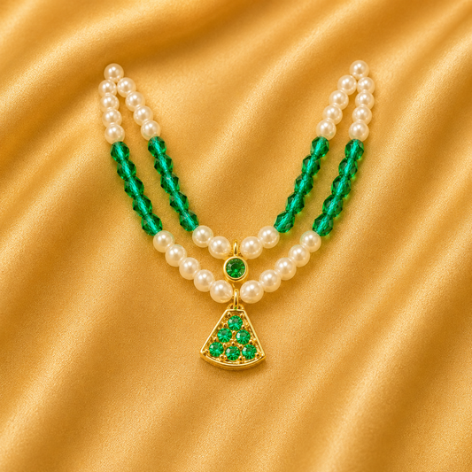 Moti Mala with AD Pendant — Elegant Pearl Necklace for Thakur Ji Shringar