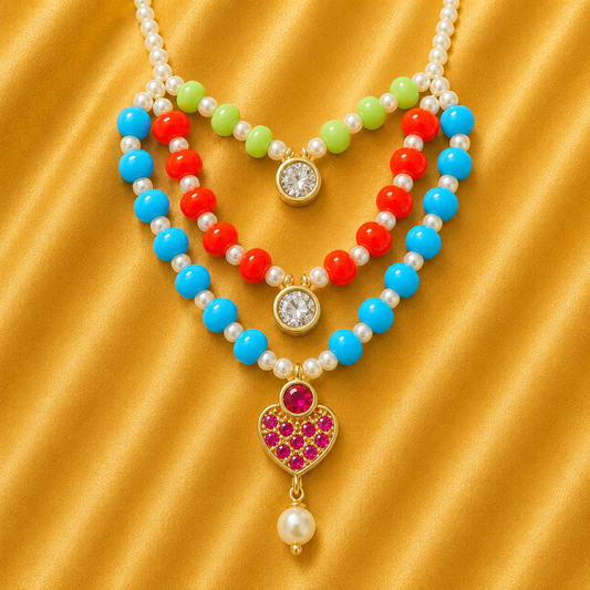 Colourful Moti AD Shringar Set — Premium Pearl & American Diamond Collection for Thakur Ji | 6.5 CM Long