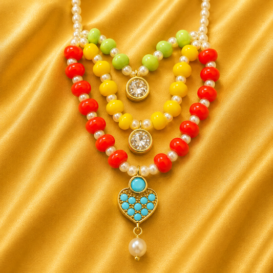 Colourful Moti AD Shringar Set — Premium Pearl & American Diamond Collection for Thakur Ji | 6.5 CM Long