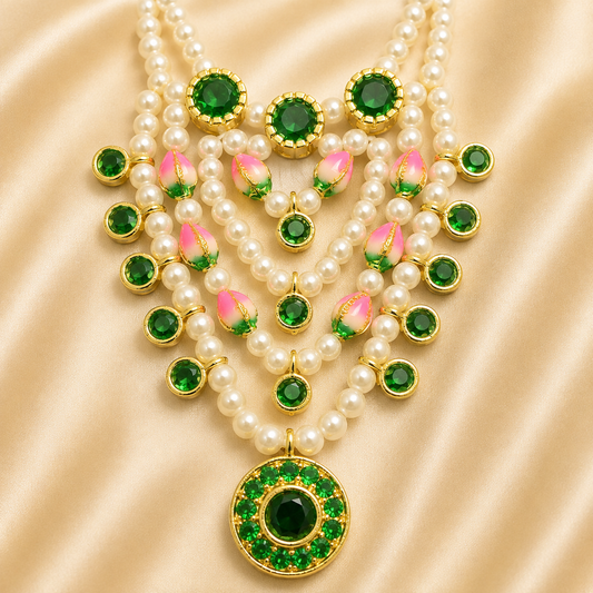 Premium AD Moti Mala — Elegant Pearl & American Diamond Mala for Thakur Ji | 5.5 CM