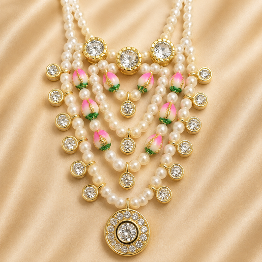 Premium AD Moti Mala — Elegant Pearl & American Diamond Mala for Thakur Ji | 5.5 CM