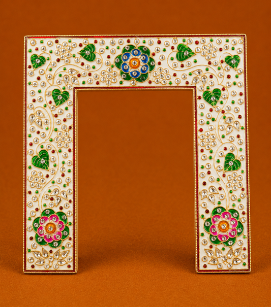 Premium Meenakari Pithika for Thakur Ji – Handcrafted Darbar Frame with AD Stones & Peacock Design | 21 CM - 21 CM | BOTH SIDE USE ABLE