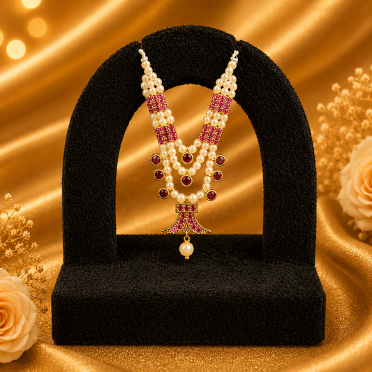Waghnakh Pearl Mala – Triple Strand Haar for Thakurji (5 CM) | Traditional Shringar Jewellery