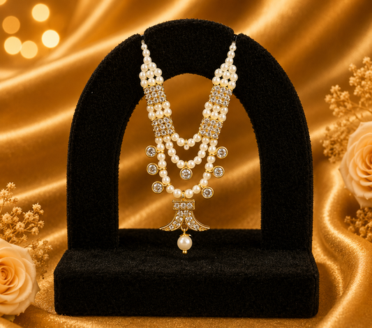 Waghnakh Pearl Mala – Triple Strand Haar for Thakurji (5 CM) | Traditional Shringar Jewellery