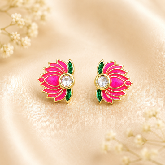 Kamal Madhuri Kundal for Laddu Gopal Ji | Lotus Design Stone Stud Earrings | 1 CM