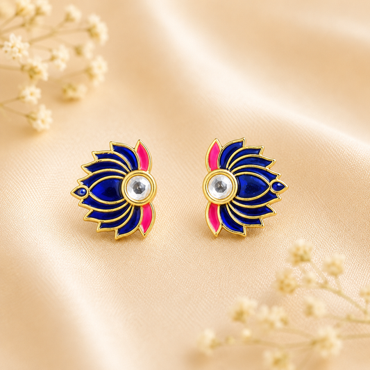 Kamal Madhuri Kundal for Laddu Gopal Ji | Lotus Design Stone Stud Earrings | 1 CM