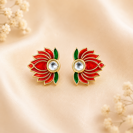 Kamal Madhuri Kundal for Laddu Gopal Ji | Lotus Design Stone Stud Earrings | 1 CM