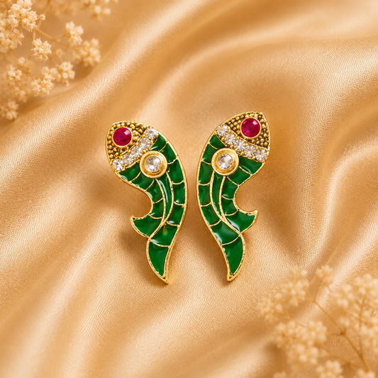 Rakt Ambi Ratna Kundal for Laddu Gopal Ji | Paisley Design Stone Earrings | 2.5 CM Height