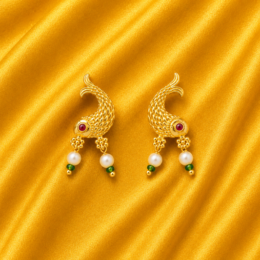 Matsyakrit Kundan Kundal — Fish Shape Earrings for Thakur Ji Shringar | 1.5 CM